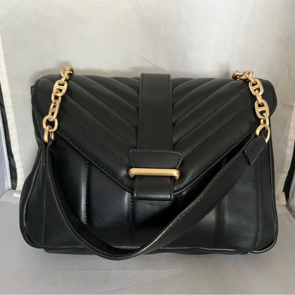 Silver Bee Vegan Leather Quilted Black Handbag
